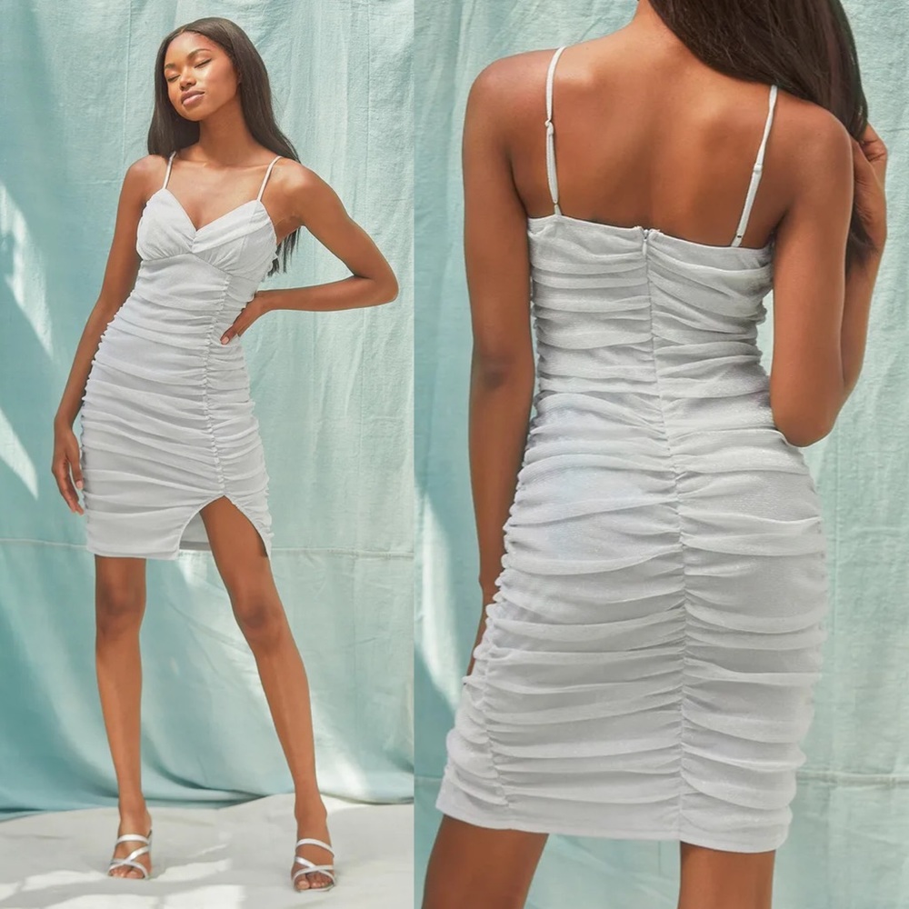 NWT Lulu’s Sparkly Ruched Mesh Bodycon Mini Dress